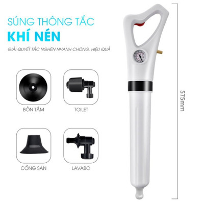 Dụng Cụ Thông Tắc Bồn Cầu, Chậu Rửa Bát, Bồn Tắm - Súng cao áp thông tắc nhà vệ sinh, đường ống nước bằng Khí Nén AGT Cực Mạnh 6-8kg - Nhựa ABS Cao Cấp - HÀNG CHÍNH HÃNG