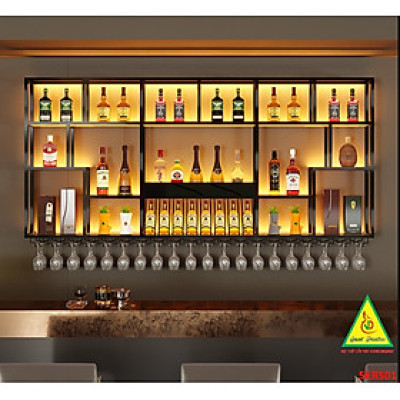 KỆ TRƯNG RƯỢU KHUNG SẮT – MẶT GỖ CÓ ĐÈN 5KRS01 - NỘI THẤT LẮP RÁP VIENDONGADV
