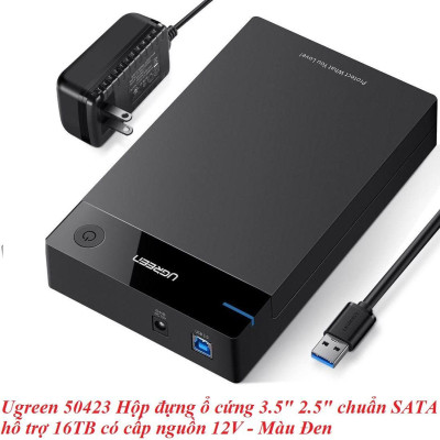 Ugreen UG50423US222TK hỗ trợ 16TB hộp đựng ổ cứng 3.5" 2.5 inch chuẩn SATA ra usb 3.0 có cấp nguồn - HÀNG CHÍNH HÃNG