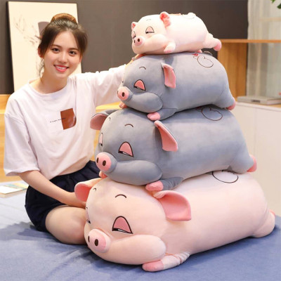 Gấu bông heo mắt híp cao cấp, thú nhồi bông heo ngủ vải nhung co giãn 4 chiều