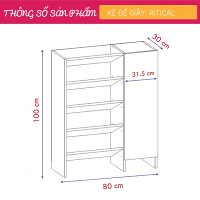 Kệ để giầy gỗ hiện đại SMLIFE Ritical | Gỗ MDF dày 17mm chống ẩm | D80xR30xC100cm