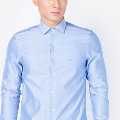 Áo sơ mi nam dài tay ALIGRO 100% chất cotton xanh nước biển, cổ bẻ dáng ôm body ALGS050