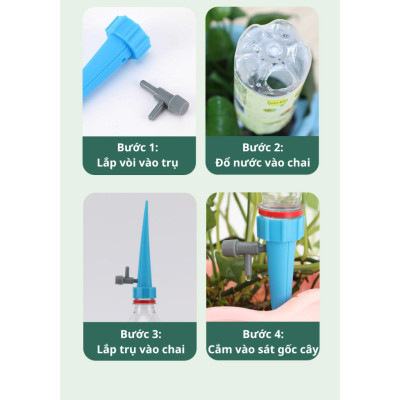 Set 5 Đầu Tưới Cây Nhỏ GIọt Thông Minh, Đầu Tưới Nhỏ Giọt Gắn Chai Nước Tự Động Tưới Cây, Chỉnh Được Lượng Nước Pots, garden decor