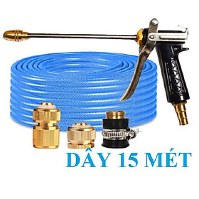 ️ Bộ dây vòi xịt nước rửa xe, tưới cây , tăng áp 3 lần, loại 15m 206701-3 đầu đồng,cút đồng+ mở chai