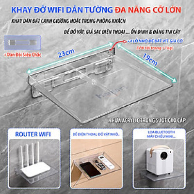 Kệ Wifi Dán Treo Tường Nhựa Acrylic Trong Suốt Để Modem Router Kèm Miếng Dính Lớn Siêu Chắc Hamart
