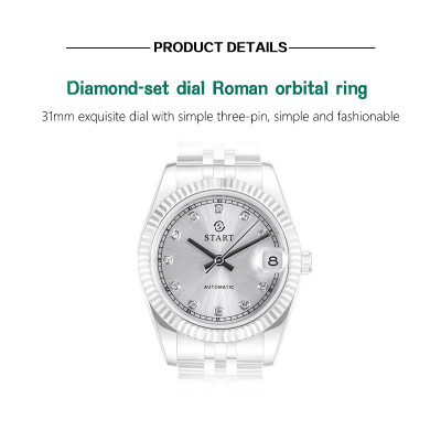 【START】đồng hồ nữ Mặt số nạm kim cương đồng hồ cơ tự động chức năng ngày chống nước đồng hồ kim loại chất lượng Thụy Sĩ