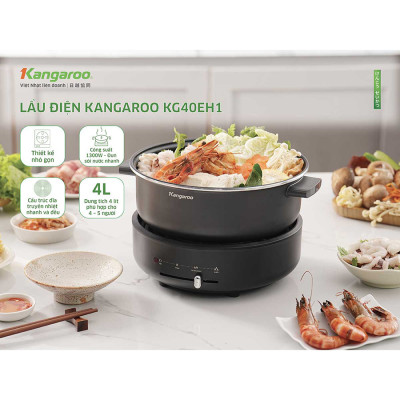 Lẩu điện Kangaroo KG40EH1, dung tích 4L, công suất 1300W, cấu trúc đĩa truyền nhiệt giúp truyền nhiệt nhanh và đều, an toàn tự ngắt khi quá nhiệt  - Hàng chính hãng