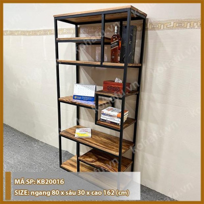 Kệ Sách/ Kệ Trang trí Khung Sắt Mặt Gỗ Me Tây Nguyên Tấm KB20016