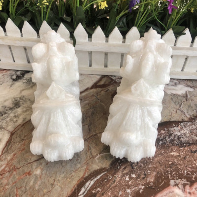 Cặp Tỳ Hưu phong thủy đá cẩm thạch trắng - Dài 15 cm