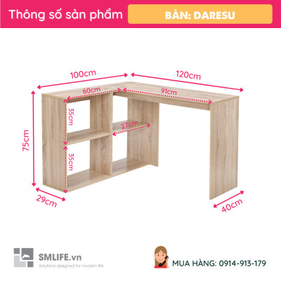 Bàn Làm Việc Chữ L Hiện Đại SMLIFE Daresu