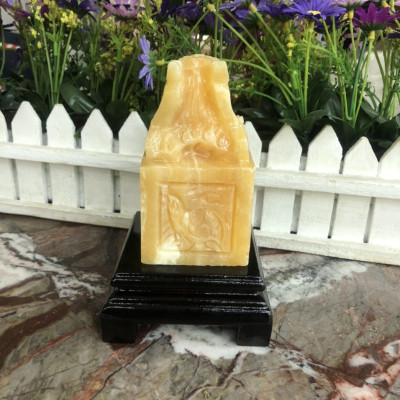 Ấn Rồng phong thủy đá ngọc Hoàng Long - Cao 10 cm