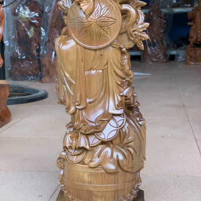 Tượng phật di lặc ngũ phúc bằng gỗ bách xanh thơm nức kt 40×11×15 cm