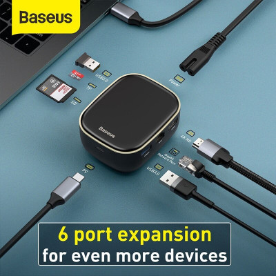 Bộ Chia Hub Đa Năng 6 in1 Baseus Type-C Hub Adapter AC Multifunctional Charger: USB3.0*2 / HDMI / Type-C / RJ45 / SD/TF - Hàng Chính Hãng