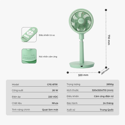 Quạt tuần hoàn không khí Elmich CFE-8791, làm mát diện rộng và làm mới không khí tới 20 lần/giờ, quạt tạo luồng gió tuần hoàn và điều hòa không khí trong phòng  - Hàng chính hãng