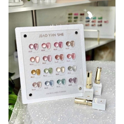 Set Sơn Mắt Mèo Ánh Trăng 16 Màu JiaoYanShe Tặng Kèm Bảng Màu, Sơn Mắt Mèo Jiao Hàn Quốc Đặc Mướt, Cọ Đẹp, Chai 15ml Nữ Women