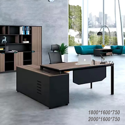 Bàn Giám đốc nhập khẩu TW2010-18W Nội thất Capta Bàn lãnh đạo gỗ MFC hiện đại màu nâu vàng kèm tủ phụ liền bàn chính màu đen tại hcm