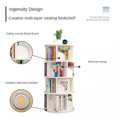 Kệ sách 4-5 tầng giá sách giá đỡ sàn sáng tạo xoay 360 độ giá sách bằng gỗ cho trẻ em sử dụng tại nhà