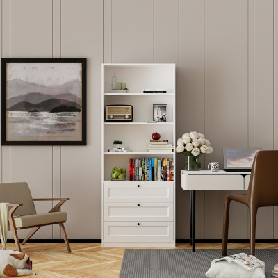 HAPPY FURNITURE , MATTA - Kệ sách 6 tầng 3 ngăn kéo , KSA_068 , 80cm x 28cm x 200cm DxRxC