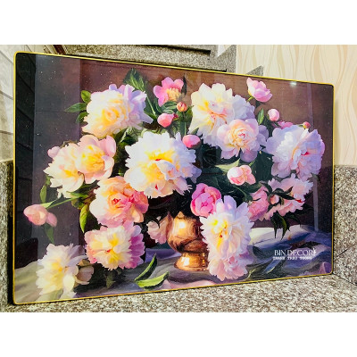 (ẢNH THẬT) Tranh treo tường bình hoa hồng 4 tráng gương bo viền kèm đinh treo