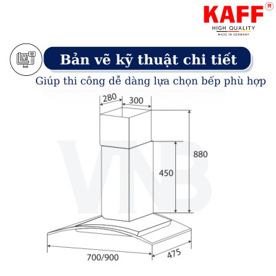 Máy hút mùi kính cong cảm ứng điều khiển từ xa 900mm KAFF KFG-B902 - Hàng Chính Hãng