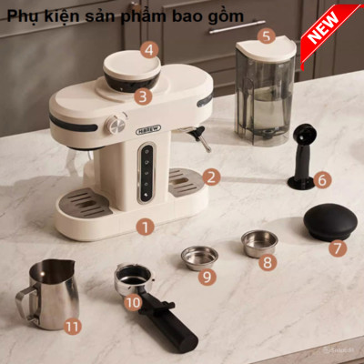 Máy pha cà phê bán tự động 3 trong 1 Espresso, Cappuccino, Latte. Kết hợp máy xay cà phê 15 chế độ. Thương hiệu Mỹ cao cấp HiBREW. HÀNG CHÍNH HÃNG