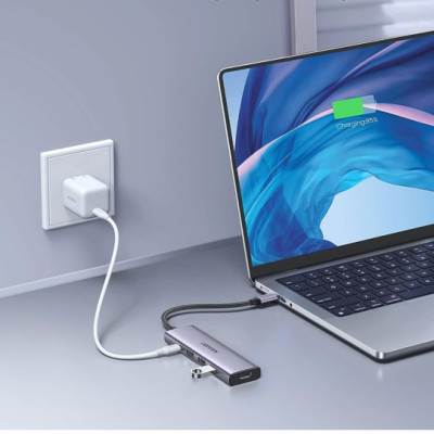 Bộ Chuyển Đổi 5in1 Ugreen 15596 USB type C sang 1 x HDMI 4K30Hz + 3 x USB 3.0 + 1 x USB-C PD 100W-Hàng chính hãng