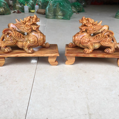 Cặp tỳ hưu bằng gỗ huyết long có cả đế kt 20×12×9cm