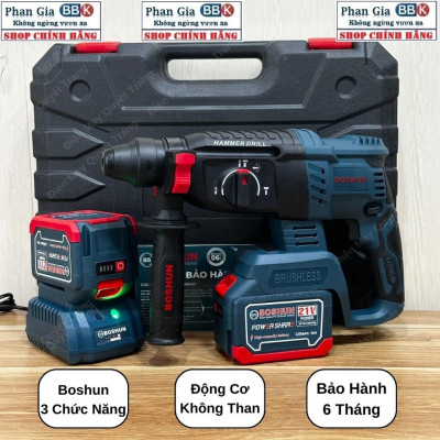 [chính hãƞg] Máy Khoan Bê Tông Dùng Pin 3 chức năng BOSHUN 21V - 2 Pin 15 CELL - Động cơ không chổi than, BH 1 năm