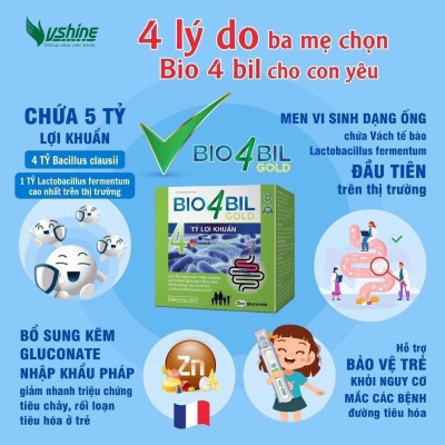 Men vi sinh Bio 4 Bil Gold - bổ sung 5 tỷ lợi khuẩn đường ruột, giúp giảm các triệu chứng rối loạn tiêu hóa