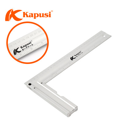 Thước ke góc vuông nhôm Kapusi Nhật Bản 30cm thiết kế nivo, nhôm trắng chống gỉ 