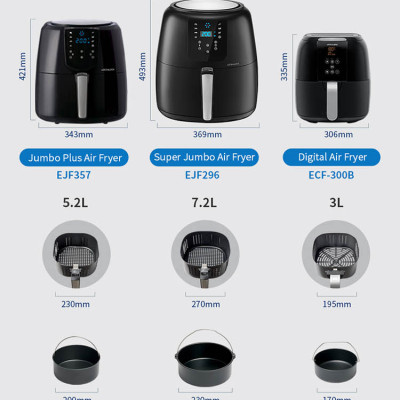 Nồi Chiên Không Dầu Điện Tử Lock&Lock EJF296BLK (7.2 Lít) - Kèm Chảo Nướng - Hàng Chính Hãng