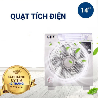 Quạt Sạc Tích Điện Dạng Hộp Tản Có Đèn LED GDV - Hàng Chính Hãng
