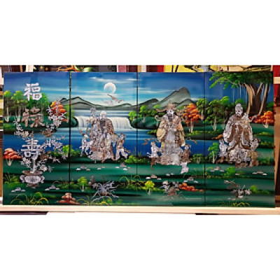 TRANH KHẢM TRAI SƠN MÀI - PHÚC LỘC THỌ ( BỘ TAM ĐA -nền màu xanh)