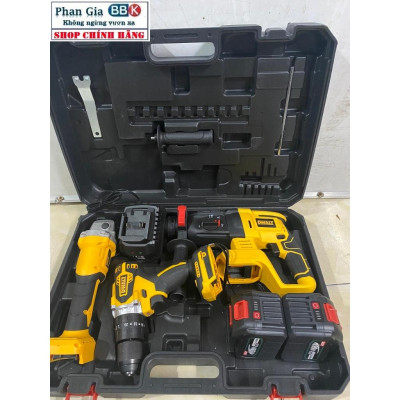 [chính hãƞg] Bộ Combo 3 Trong 1 Gồm Máy Khoan Đục Bê Tông, Máy Mài Và Máy Siết Bulong Dùng Pin 199V, 2 Pin 15 Cell