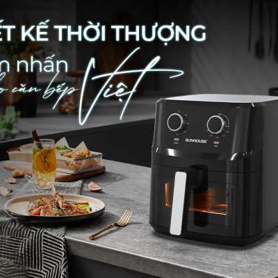 [Bản mới] Nồi chiên không dầu 6.5L SUNHOUSE SHD4030 - Công nghệ Rapid Air giảm tới 80% dầu mỡ - Khoang chiên trong suốt - Hàng chính hãng