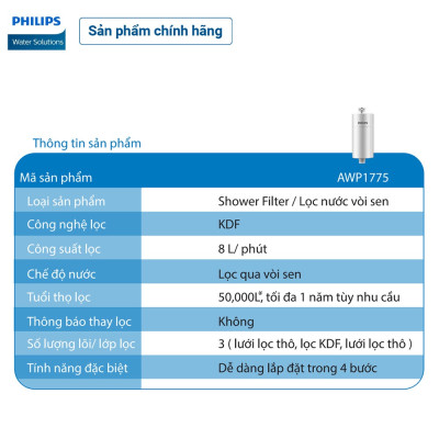 Combo 1 năm trải nghiệm nước sạch chăm sóc da & tóc cho gia đình với Bộ lọc nước vòi sen AWP1775 & Lõi lọc AWP175 (HÀNG CHÍNH HÃNG)
