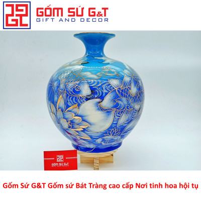 Bóng hút tài lộc cá chép trông trăng vẽ vàng kim Gốm Sứ G&T