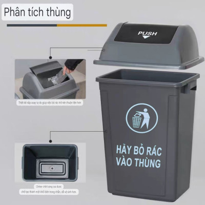 Thùng Rác nắp lật 60L nhựa HDPE cao cấp – Thùng rác lật công nghiệp 60L bền bỉ, chịu lực tốt, chống va đập và ăn mòn hóa chất.