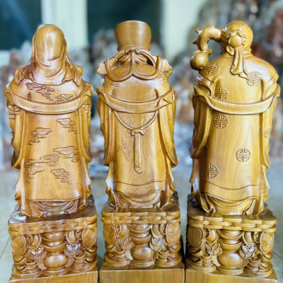 Bộ tượng phật tam đa phúc lộc thọ bằng gỗ bách xanh thơm phức kt cao 20×8×6cm
