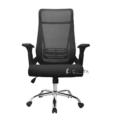 Ghế văn phòng lưng cao CM4547-M Nội thất Capta Ghế trưởng phòng lưng lưới nệm vải khung nhựa đen chân ghế inox 201 xoay nâng hạ chiều cao