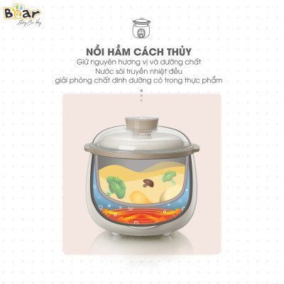 Nồi Chưng Yến, Nồi Nấu Chậm BEAR SUBE001 Tặng Khay Hấp Dung Tích 0,8 Lít Công Suất 200W- Hàng Chính Hãng