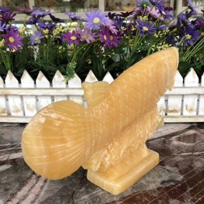 Tượng cá rồng phong thủy đá ngọc hoàng long size nhỏ trang trí bàn làm việc - Dài 22 cm