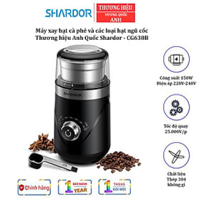 Máy xay hạt cà phê và các loại hạt ngũ cốc Shardor CG638B  Cối 2 lưỡi xay,  Công suất:  150W - Hàng Chính Hãng