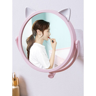 Gương Tròn Trang Điểm Tai Thỏ Dán Treo Tường 14.5cm - Hàng chính hãng
