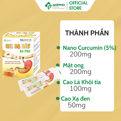 Gel dạ dày An Phú (Nano Curcumin) Giảm Đau nhanh, Giảm Viêm loét, Trào ngược dạ dày, Bảo vệ niêm mạc (Hộp 20 gói x 10ml)