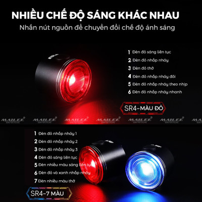 Đèn Hậu Xe Đạp Thông Minh SR4 PRO Cảm Biến Phanh dung lượng 400 mAh thời gian sử dụng lên đến 12h (2 lựa chọn Màu đỏ/ 7 Màu Sắc) An Toàn Đi Đêm - Mai Lee
