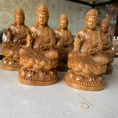 Tượng phật bà quan âm bồ tát bằng gỗ bách xanh thơm phức kt cao 40×21×20cm 