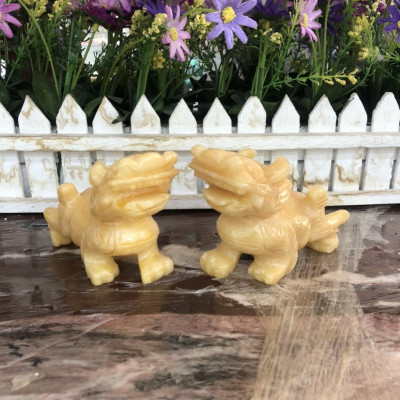 Cặp Tỳ Hưu phong thủy đá ngọc hoàng long - Dài 11 cm 