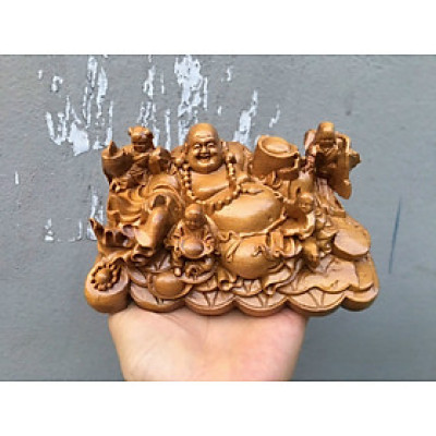 Tượng phật di lặc ngũ phúc mini bằng gỗ bách xanh kt 15×9×9cm