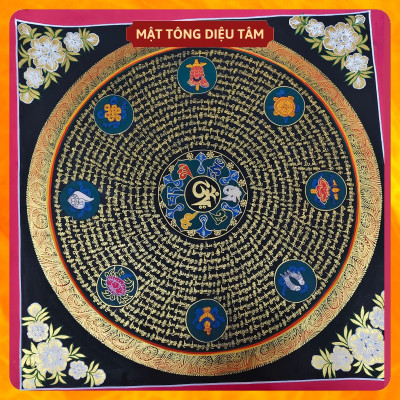 Tranh Mandala Lục Tự Chân Ngôn tranh Chú Om Vẽ Tay Thủ Công họa sư Nepal 55cm kim cương thừa [ tranh KHÔNG KHUNG] Mật tông Diệu Tâm